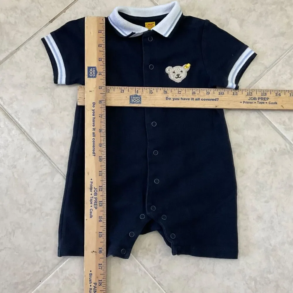 Steiff Teddy Bear Logo One piece romper Size 9M snap closure